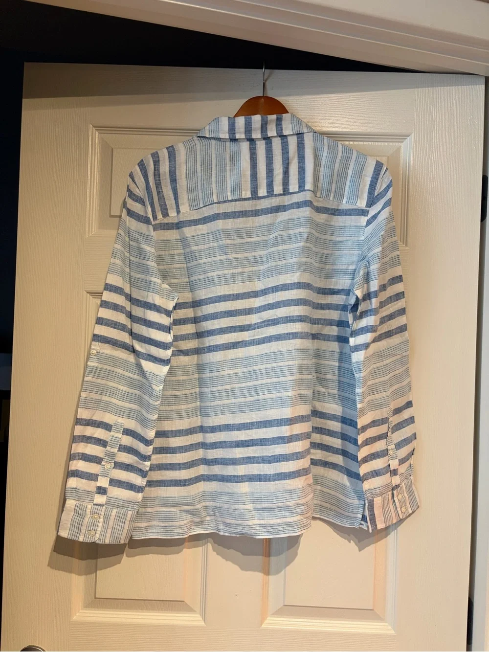 NWT Light Blue 100% Linen Striped Button Down Shirt